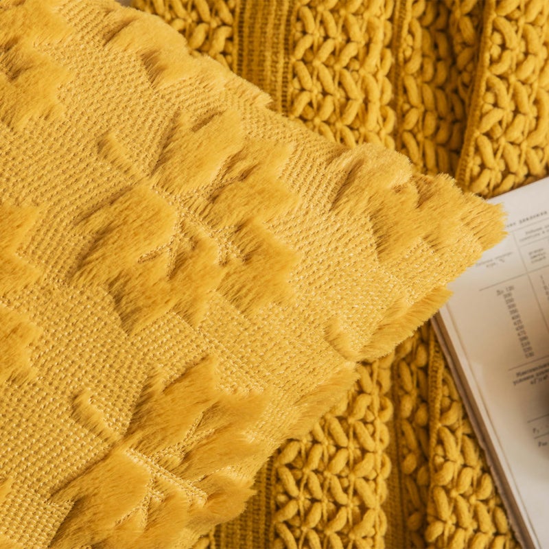 Cosibono Maple Leaf Fall Throw Convels تغطية 18 "" x18 "" مجموعة من 2 خردل مزرعة مزرعة تغطية وسادة تغطية وسادة في الخريف العطلة أغطية وسادة الفراء فو لأريكة غرفة نوم - Image 4