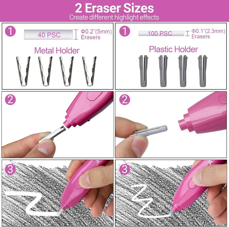 AFMAT Electric Eraser with 140 Refills, Rechargeable Pencil Erasers for Artists - Image 3