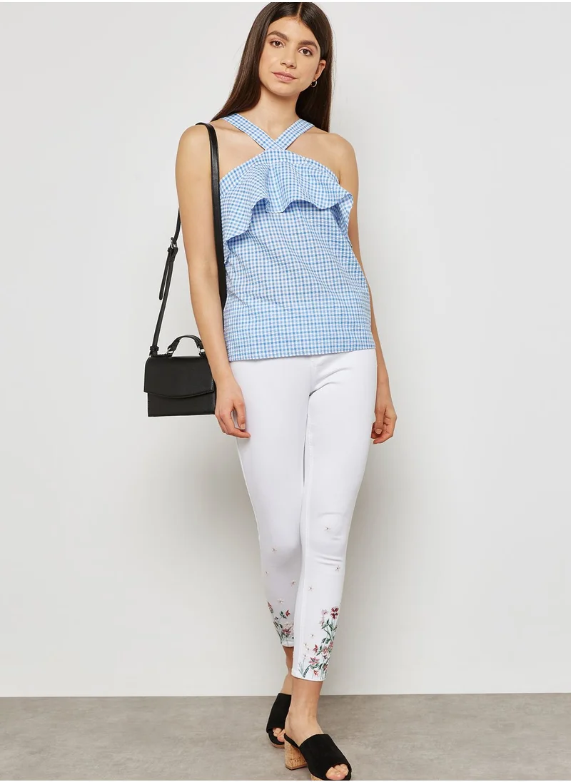 PIECES Checked Frill Detail Top