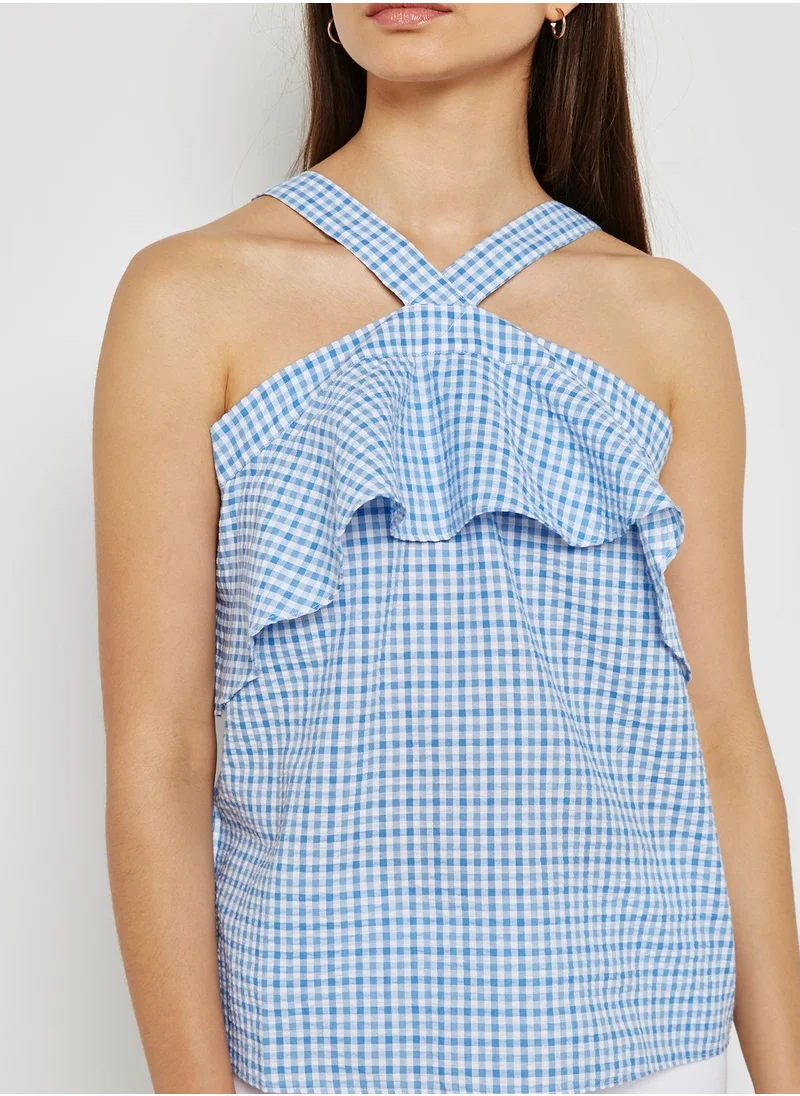 PIECES Checked Frill Detail Top
