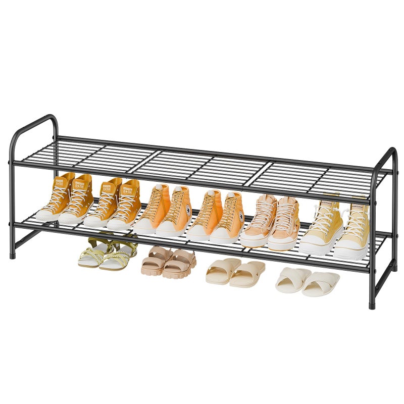 MWQ 2 Tier Shoe Rack for Closet 44 Inch Extra Long Shoe Storage Organizer for Shelves Heavy Duty Metal Easy Assembly Black