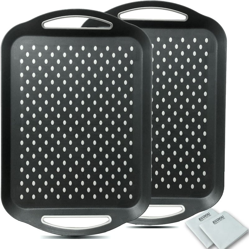 ECOIOU Larger Non Slip Food Serving Tray with Handles 179x12 Black