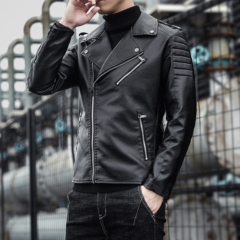 New Men'S Leather Motorcycle Coat Soft Leather Slim-Fit Korean Fashionable Pu Artificial Leather Jacket Handsome Men'S Wear - Image 3
