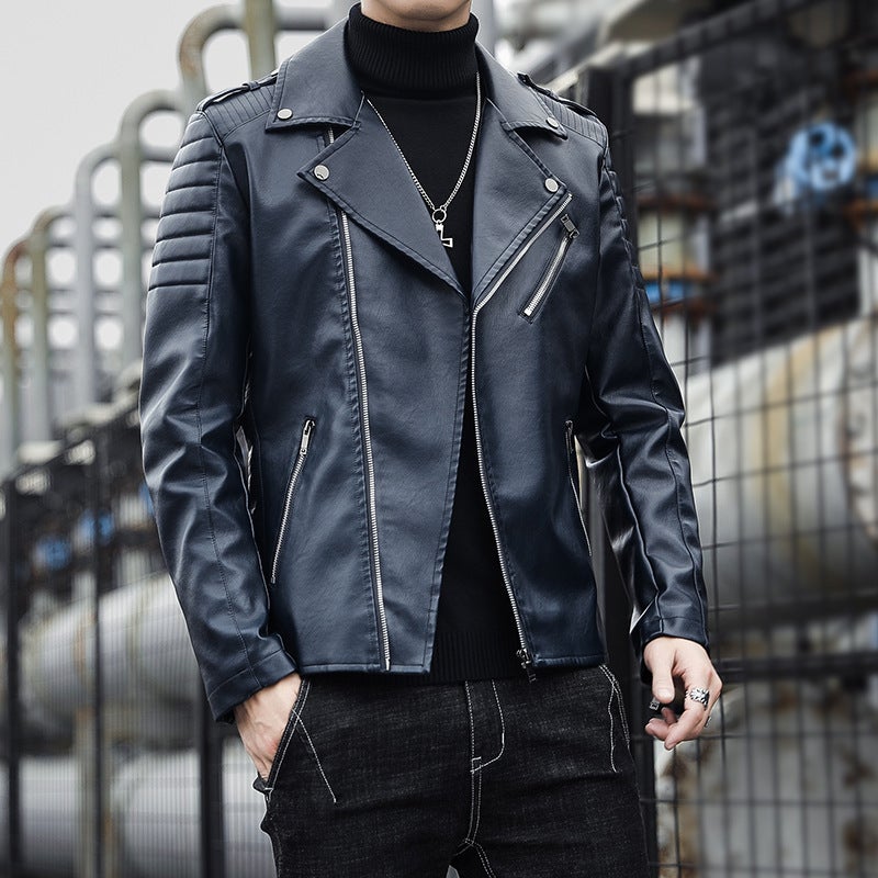 New Men'S Leather Motorcycle Coat Soft Leather Slim-Fit Korean Fashionable Pu Artificial Leather Jacket Handsome Men'S Wear - Image 4