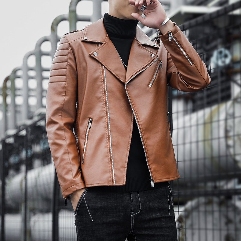 New Men'S Leather Motorcycle Coat Soft Leather Slim-Fit Korean Fashionable Pu Artificial Leather Jacket Handsome Men'S Wear - Image 1