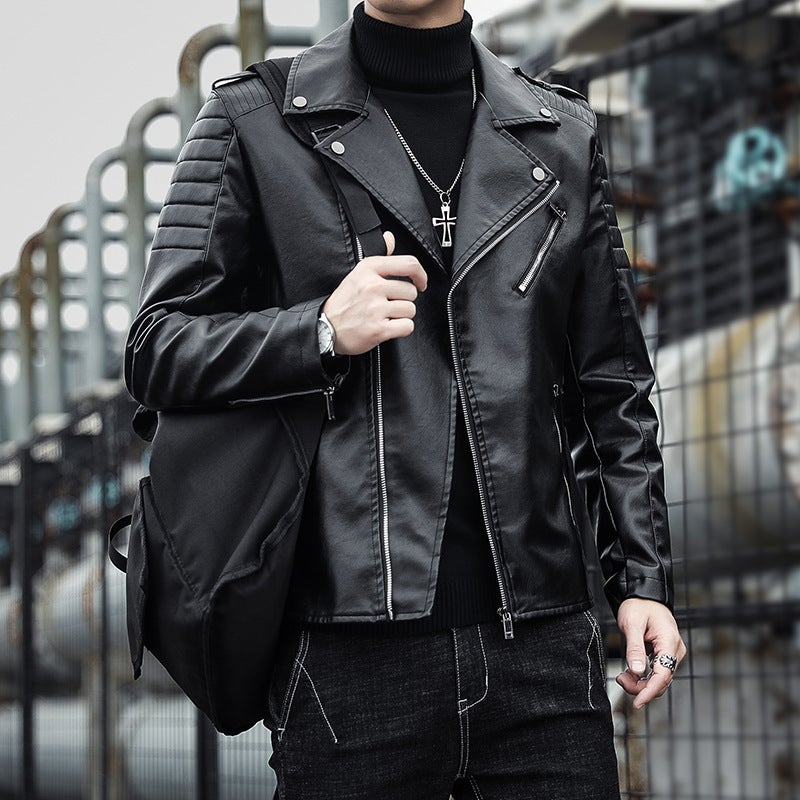New Men'S Leather Motorcycle Coat Soft Leather Slim-Fit Korean Fashionable Pu Artificial Leather Jacket Handsome Men'S Wear - Image 2