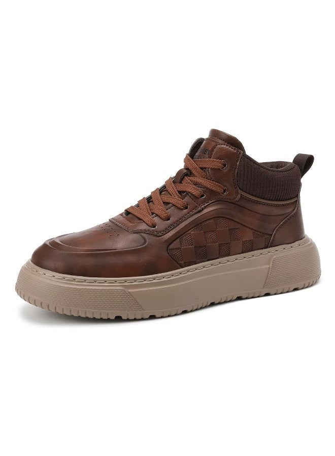 Sky View SKY VIEW Men's Fashion Shoes Ultrafine Fiber Vamp Casual Ankle Boots For Men Non Slip Lace Up Chunky Sneakers Cushioned And Lightweight Mid Top Walking Shoes Brown-07  - Image 1