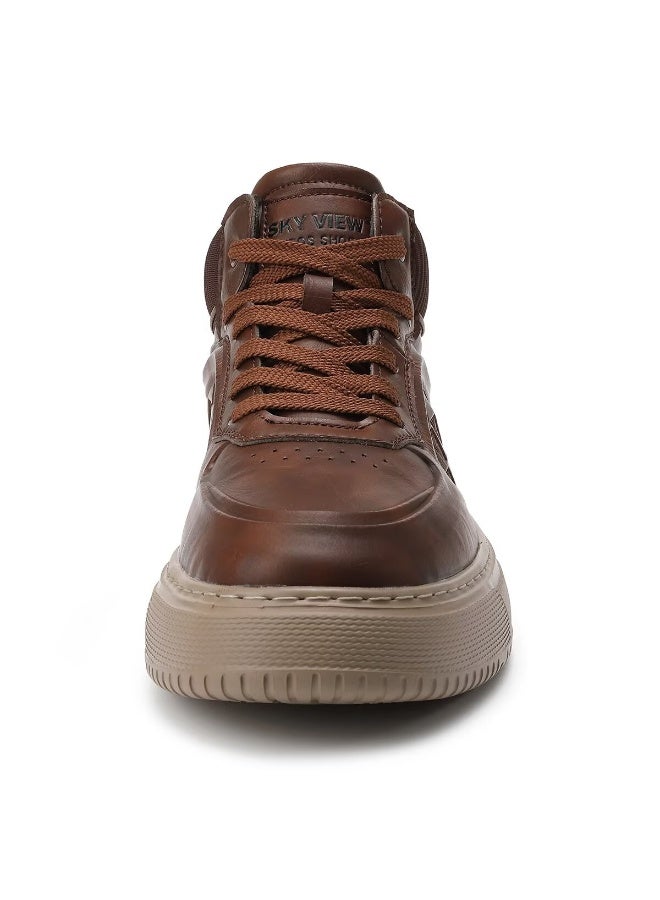 Sky View SKY VIEW Men's Fashion Shoes Ultrafine Fiber Vamp Casual Ankle Boots For Men Non Slip Lace Up Chunky Sneakers Cushioned And Lightweight Mid Top Walking Shoes Brown-07  - Image 3