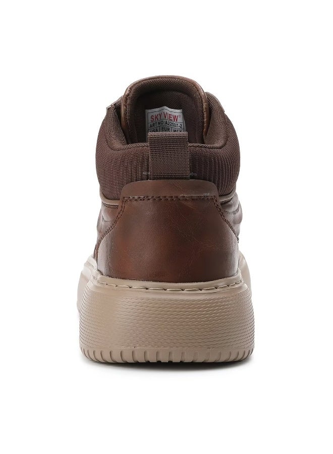 Sky View SKY VIEW Men's Fashion Shoes Ultrafine Fiber Vamp Casual Ankle Boots For Men Non Slip Lace Up Chunky Sneakers Cushioned And Lightweight Mid Top Walking Shoes Brown-07  - Image 4