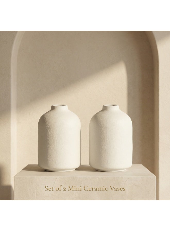 دائرة خضراء طقم مزهريات سيراميك صغيرة من قطعتين، 9.8 سم - مزهريات براعم نوردية بيضاء غير لامعة منقطة للزهور المجففة وديكور المنزل - Image 5