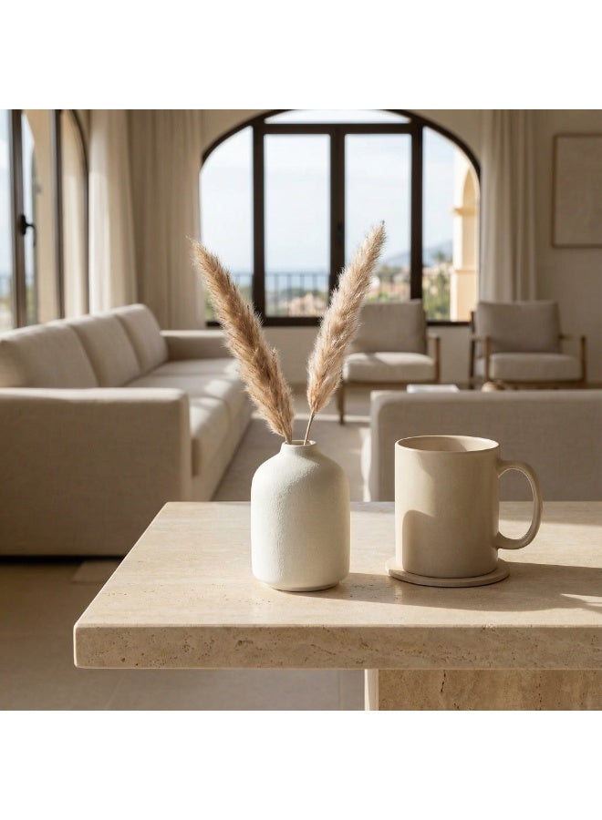 دائرة خضراء طقم مزهريات سيراميك صغيرة من قطعتين، 9.8 سم - مزهريات براعم نوردية بيضاء غير لامعة منقطة للزهور المجففة وديكور المنزل - Image 4