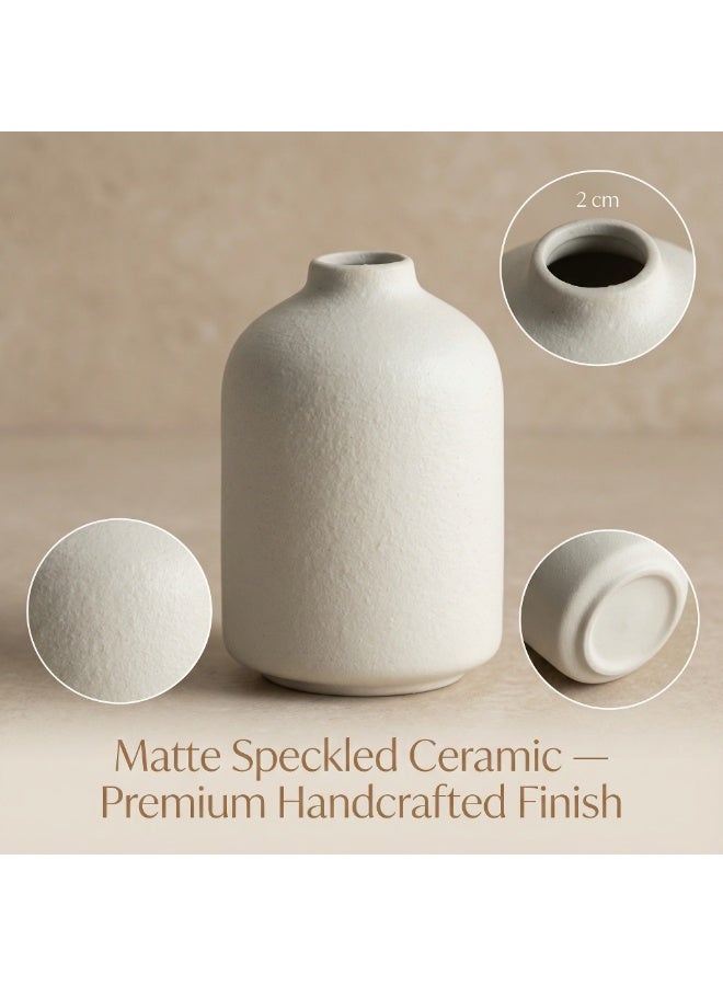 دائرة خضراء طقم مزهريات سيراميك صغيرة من قطعتين، 9.8 سم - مزهريات براعم نوردية بيضاء غير لامعة منقطة للزهور المجففة وديكور المنزل - Image 3