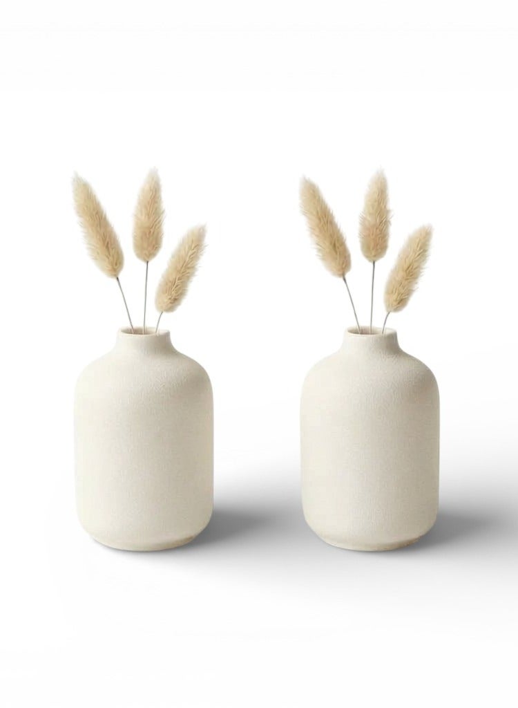 دائرة خضراء طقم مزهريات سيراميك صغيرة من قطعتين، 9.8 سم - مزهريات براعم نوردية بيضاء غير لامعة منقطة للزهور المجففة وديكور المنزل - Image 1