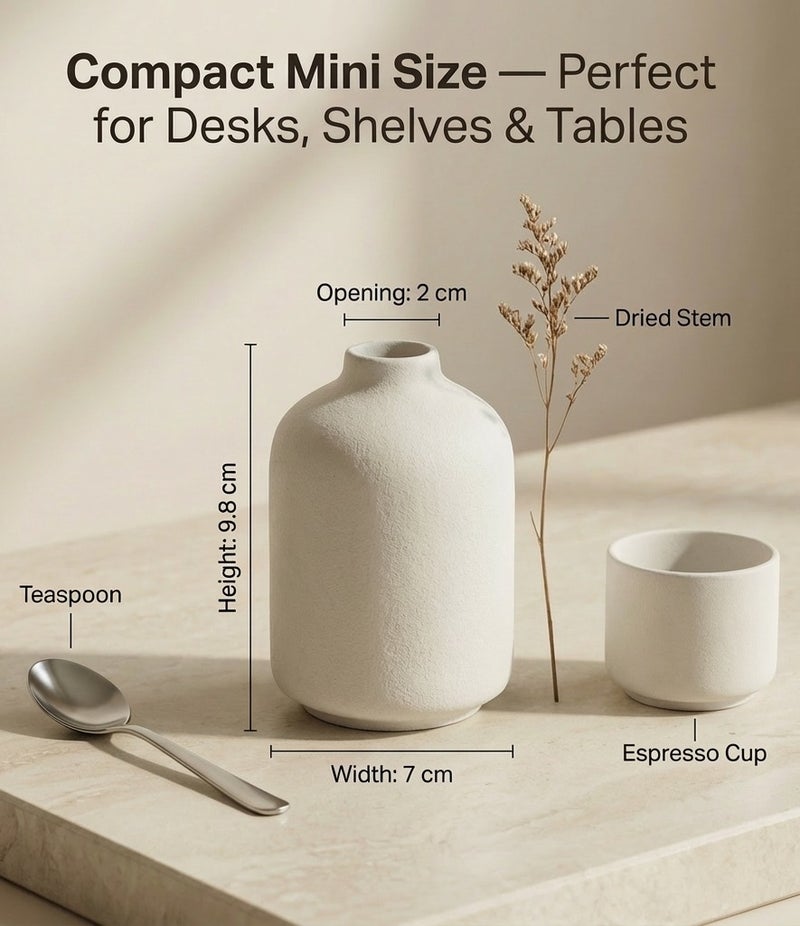 دائرة خضراء طقم مزهريات سيراميك صغيرة من قطعتين، 9.8 سم - مزهريات براعم نوردية بيضاء غير لامعة منقطة للزهور المجففة وديكور المنزل - Image 2