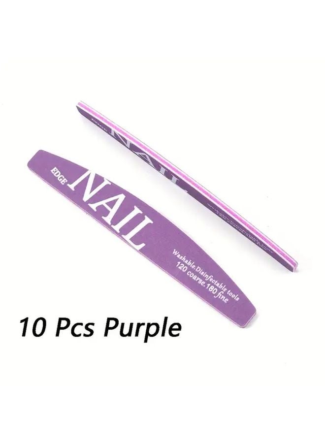 10 قطع من مبرد الأظافر الأرجواني مجموعة مبردات مزدوجة الجوانب 80 100 120 150 180 حبيبات - Image 1