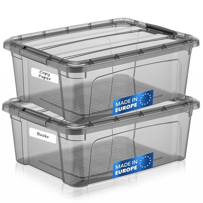 125 QUART STORAGE BINS WITH LIDS PLASTIC STORAGE CONTAINERS WITH LATCHING LIDS FOR ORGANIZING TINTED 155 X 12 X 6 SET OF 2 MADE IN EU