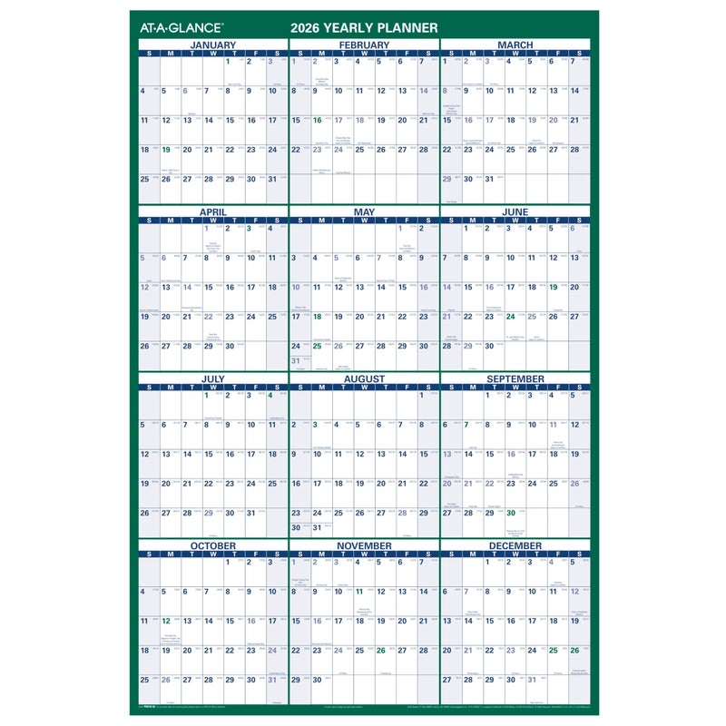 AT-A-GLANCE 2026 Erasable Calendar, Dry Erase Wall Planner, 32" x 48", Extra Large, Vertical, Reversible (PM3102826) - Image 1
