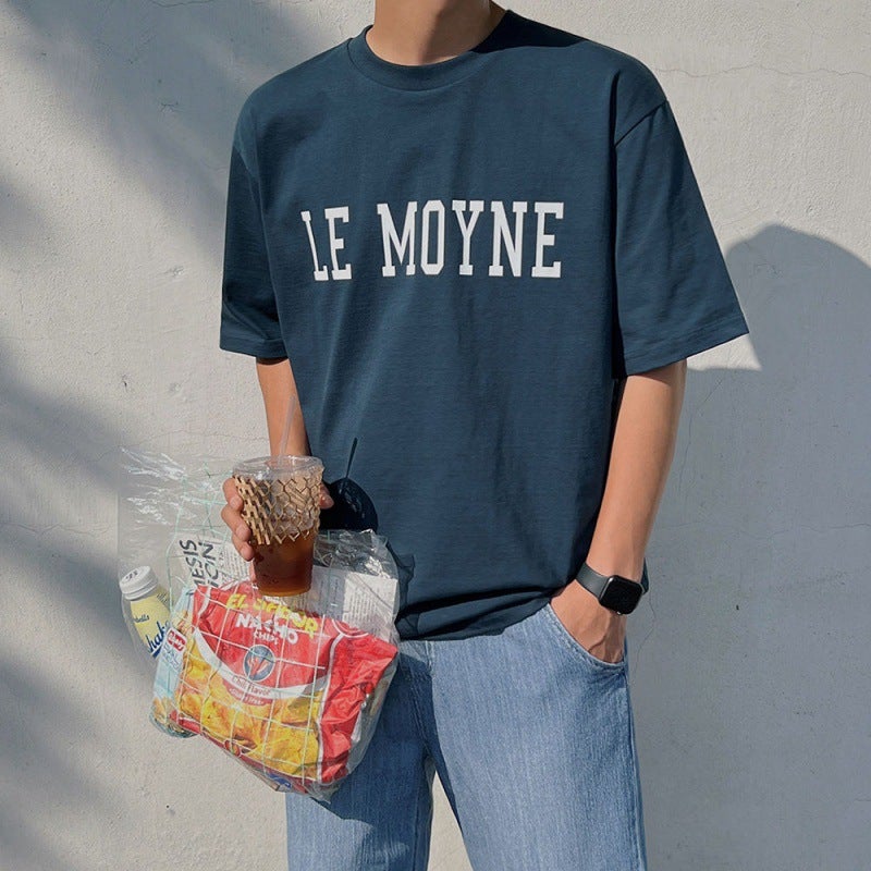 [Big Sale] Summer Pure Cotton Round Neck Men'S T-Shirt Korean Style Trendyy Letter Printed Short-Sleeved Loose Casual Half-Sleeve - Image 3