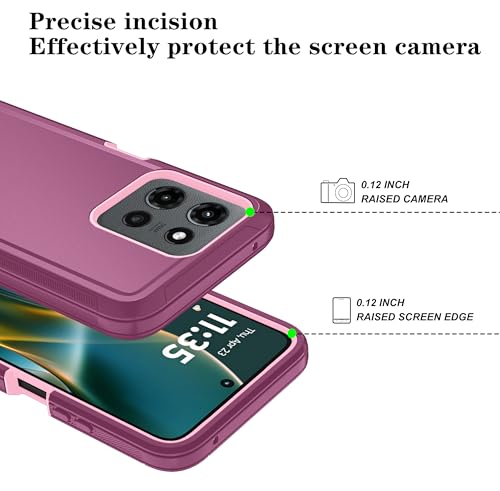 Qinmay Phone Case for Motorola Moto G Stylus 2025/Stylus 5G 2026 Case with HD Screen Protector, Heavy Duty Shockproof & Cover Phone Case，WineRedPink - Image 3