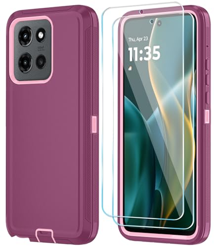 Qinmay Phone Case for Motorola Moto G Stylus 2025/Stylus 5G 2026 Case with HD Screen Protector, Heavy Duty Shockproof & Cover Phone Case，WineRedPink - Image 1