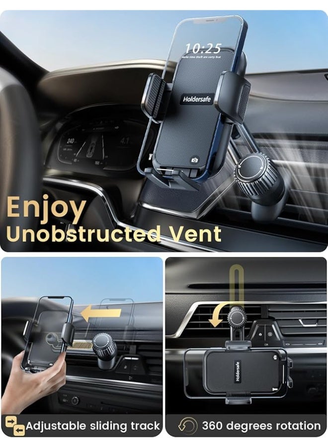 Car Phone Holder for Air Vent, Auto-Lock Phone Mount with Secure Hook Clip, One-Handed Operation, Universal Compatible with iPhone 15/16 Pro Max, Samsung S24/S23 Ultra, Large Phones 4.7-7.0 Inches - Image 2