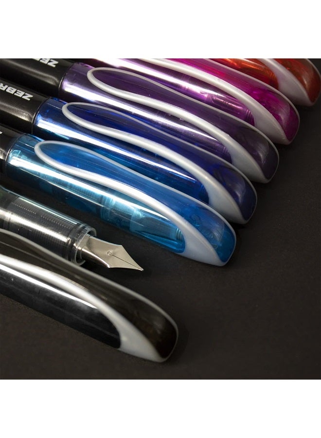 Zebra Pen Zebra Fuente - Disposable Fountain Pen - Black, Green, Light Blue, Blue, Violet, Pink & Red Ink - 2 of Each - Pack of 14