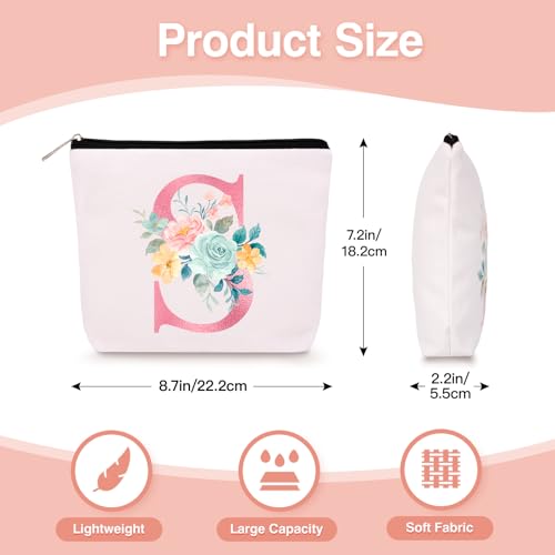 Lingdeer Personalized Makeup Bag with Initial Keychain, Custom Initial Monogram Small Travel Cosmetic Toiletry Bag, Birthday Gifts for Women Bridesmaid Teacher (S) - Image 3