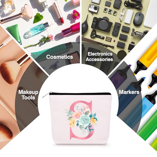 Lingdeer Personalized Makeup Bag with Initial Keychain, Custom Initial Monogram Small Travel Cosmetic Toiletry Bag, Birthday Gifts for Women Bridesmaid Teacher (S) - Image 5