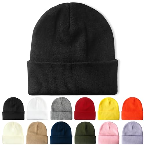 PFFY Beanie for Men Women Unisex Knit Cuffed Plain Winter Beanies Hats Skull Cap Black - Image 1