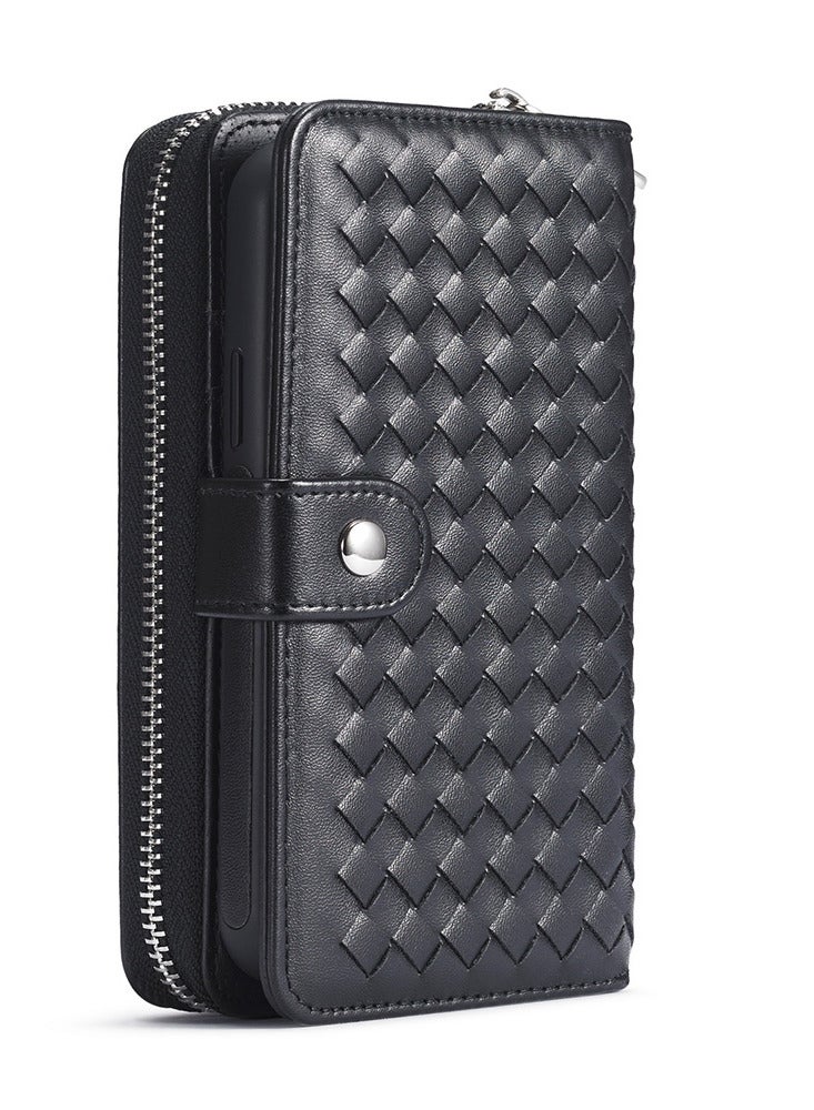 CATANES (for iPhone 12 Mini) Wallet Case Leather Cover, ID Credit Holder Folio Flip Wallet case with Embroidery Unique Design / Black - Image 2