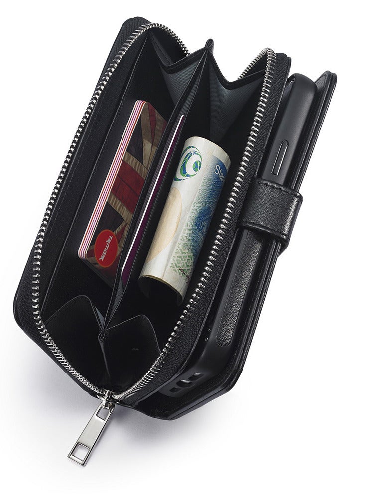 CATANES (for iPhone 12 Mini) Wallet Case Leather Cover, ID Credit Holder Folio Flip Wallet case with Embroidery Unique Design / Black - Image 4