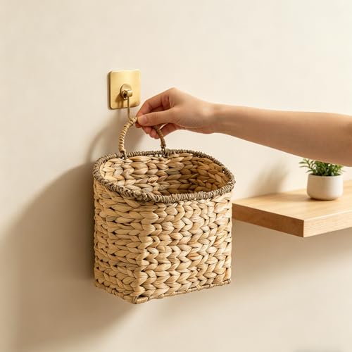 Quincry Set of 2 Woven Hanging Basket, Water Hyacinth Handmade Wicke Hanging Wall Baskets for Organizing, Front Door, Mail, Flowers-for Garden Farmhouse Home - Image 5