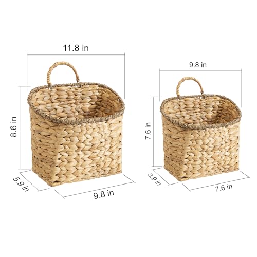 Quincry Set of 2 Woven Hanging Basket, Water Hyacinth Handmade Wicke Hanging Wall Baskets for Organizing, Front Door, Mail, Flowers-for Garden Farmhouse Home - Image 3