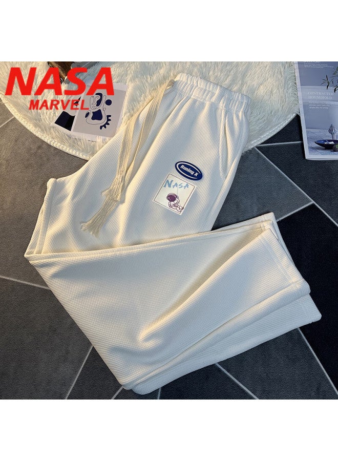 Nasa Marvel Casual Pants For Men, Spring And Autumn Trousers, Waffle Texture Straight-leg Wide-leg Loose-fitting Draping Sports Pants, Black, XL - Image 2