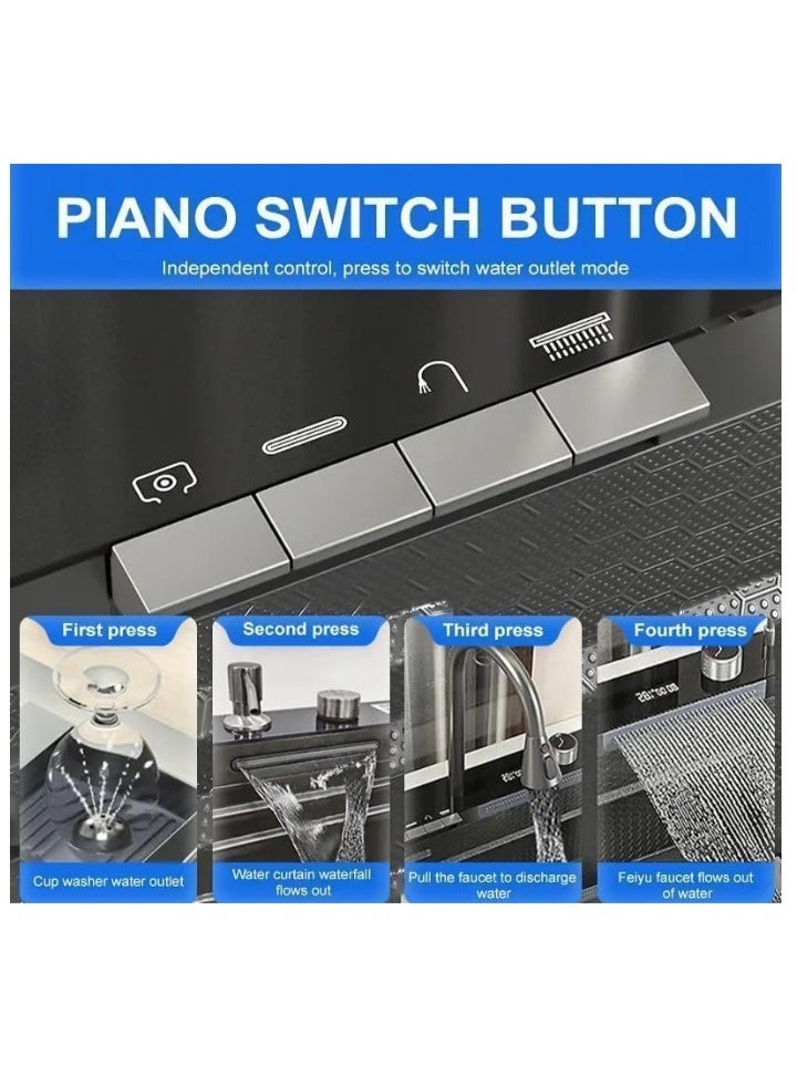 المفتاحة حوض مطبخ فاخر متعدد الوظائف - حوض ذكي مزدوج من الفولاذ المقاوم للصدأ مع شاشة رقمية، وحنفية سحب للأسفل، وشطف شلال، وتصميم مضاد للخدش للمطابخ الحديثة - Image 4