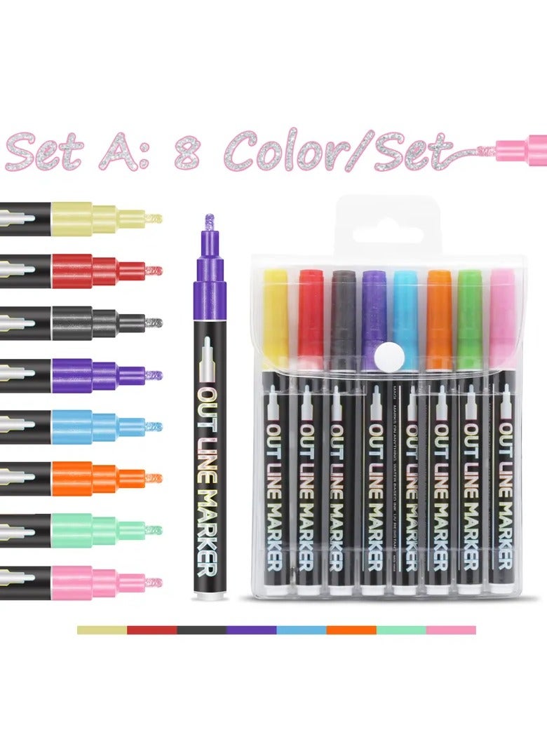دولتري أقلام تحديد معدنية مخططة، أقلام تلوين لامعة للأطفال، أقلام تلوين لبطاقات الهدايا التي تصنعها بنفسك، ولوازم الرسم الصخري والفنون (مجموعة من 8 قطع) - Image 2
