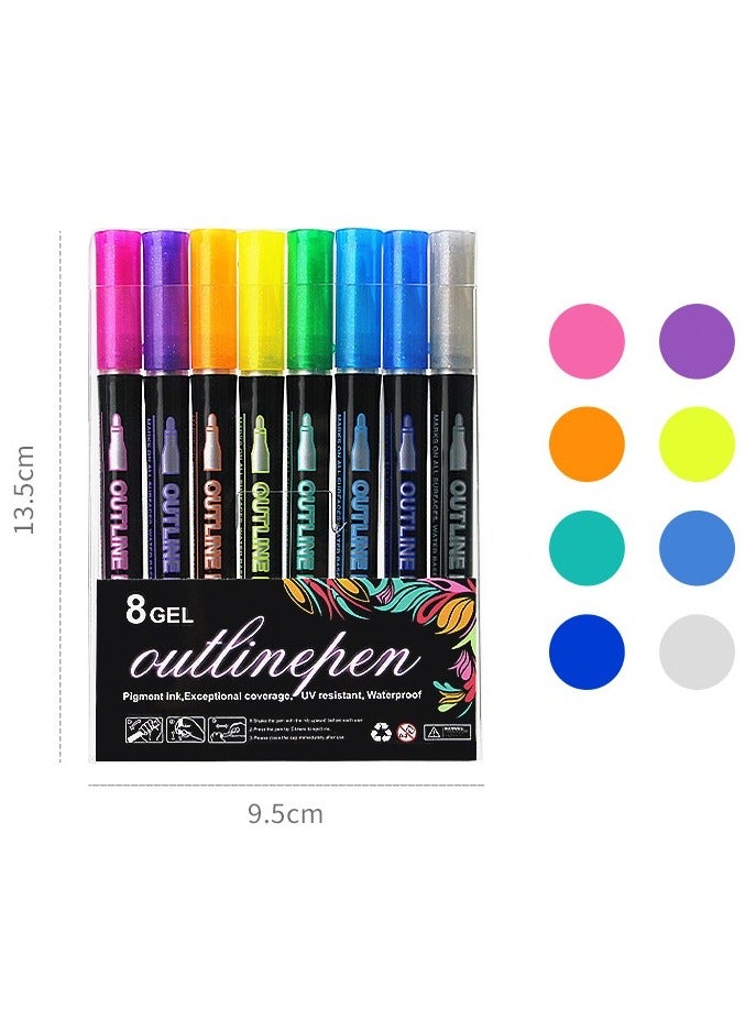 دولتري أقلام تحديد معدنية مخططة، أقلام تلوين لامعة للأطفال، أقلام تلوين لبطاقات الهدايا التي تصنعها بنفسك، ولوازم الرسم الصخري والفنون (مجموعة من 8 قطع) - Image 1