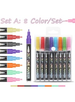 Doltri Outline Metallic Markers, Doodle Glitter Markers for Kids, Paint Markers for DIY Gift Cards, Rock Painting & Art Supplies ( Set of 8 Pcs)  - Image 2