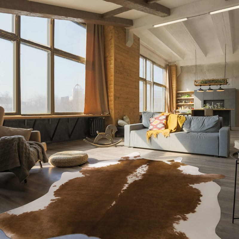 BENRON Cowhide Rug Large Accent Western Rug Stylish Cow Rug 6x7.2ft Rugs for Living Room Bedroom Area Rug Cute Animal Rug Premium Cow Print Rug Man Cave Faux Leather Carpets Khaki Brown - Image 3