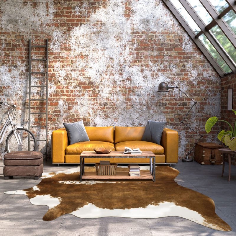 BENRON Cowhide Rug Large Accent Western Rug Stylish Cow Rug 6x7.2ft Rugs for Living Room Bedroom Area Rug Cute Animal Rug Premium Cow Print Rug Man Cave Faux Leather Carpets Khaki Brown - Image 4