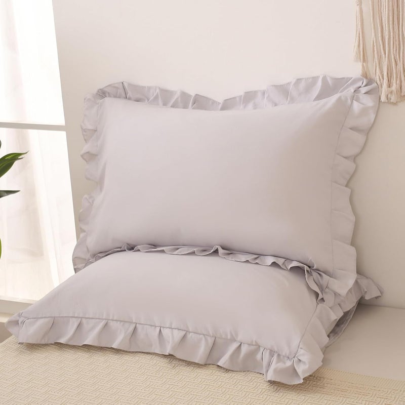 Merryword Beige Gray Pillowcases King Pillowcases Ruffled Pillow Shams Set of 2 Cute Pillowcases Solid Ruffled Fringe Design Light Gray Shabby Chic Pillowcases 2 Pack (King (20''x36''), Beige Gray) - Image 5