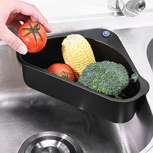 HAKKU Triangular Shape Sink Basket, Corner Kitchen Sink Strainer Basket, Multi-Function Water Storage Tank Drain Rack for Kitchen, Soap Box Organizer (DBLACK, 1) - Image 4