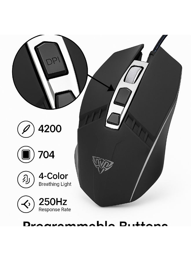 AULA AULA S22 Wired Gaming Mouse - 4-Color Backlit - Ultra-Fast Performance for a Professional Gaming Experience - USB Wired - Black - Image 4