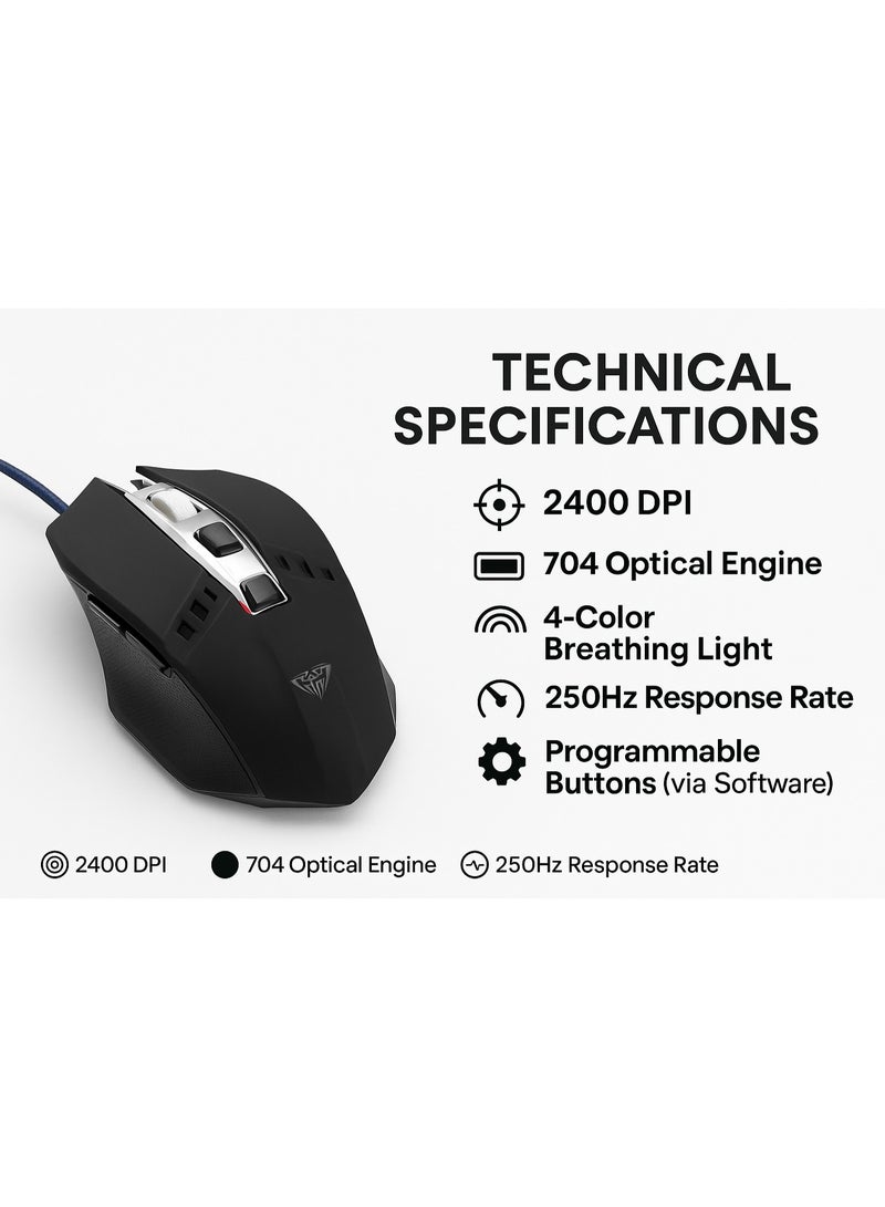 AULA AULA S22 Wired Gaming Mouse - 4-Color Backlit - Ultra-Fast Performance for a Professional Gaming Experience - USB Wired - Black - Image 5