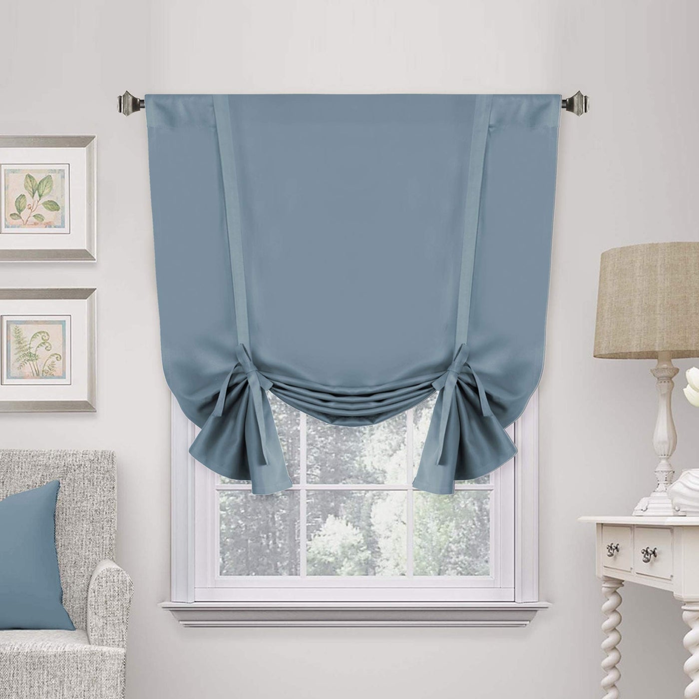 H.VERSAILTEX HVERSAILTEX Thermal Insulated Blackout Adjustable Tie Up Shade Curtain Window Treatment Rod Pocket Panel 42 inches W x 63 inches L Stone Blue