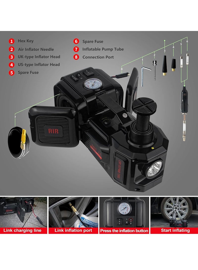 غاز طقم رافعة سيارة كهربائية 12 فولت 5 طن (4 في 1) مع مضخة هواء وإضاءة LED + مفتاح صدمات 12 فولت، حقيبة حمل محمولة - Image 2