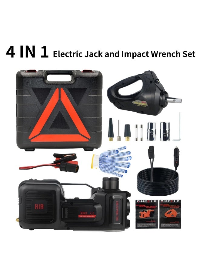 غاز طقم رافعة سيارة كهربائية 12 فولت 5 طن (4 في 1) مع مضخة هواء وإضاءة LED + مفتاح صدمات 12 فولت، حقيبة حمل محمولة - Image 1