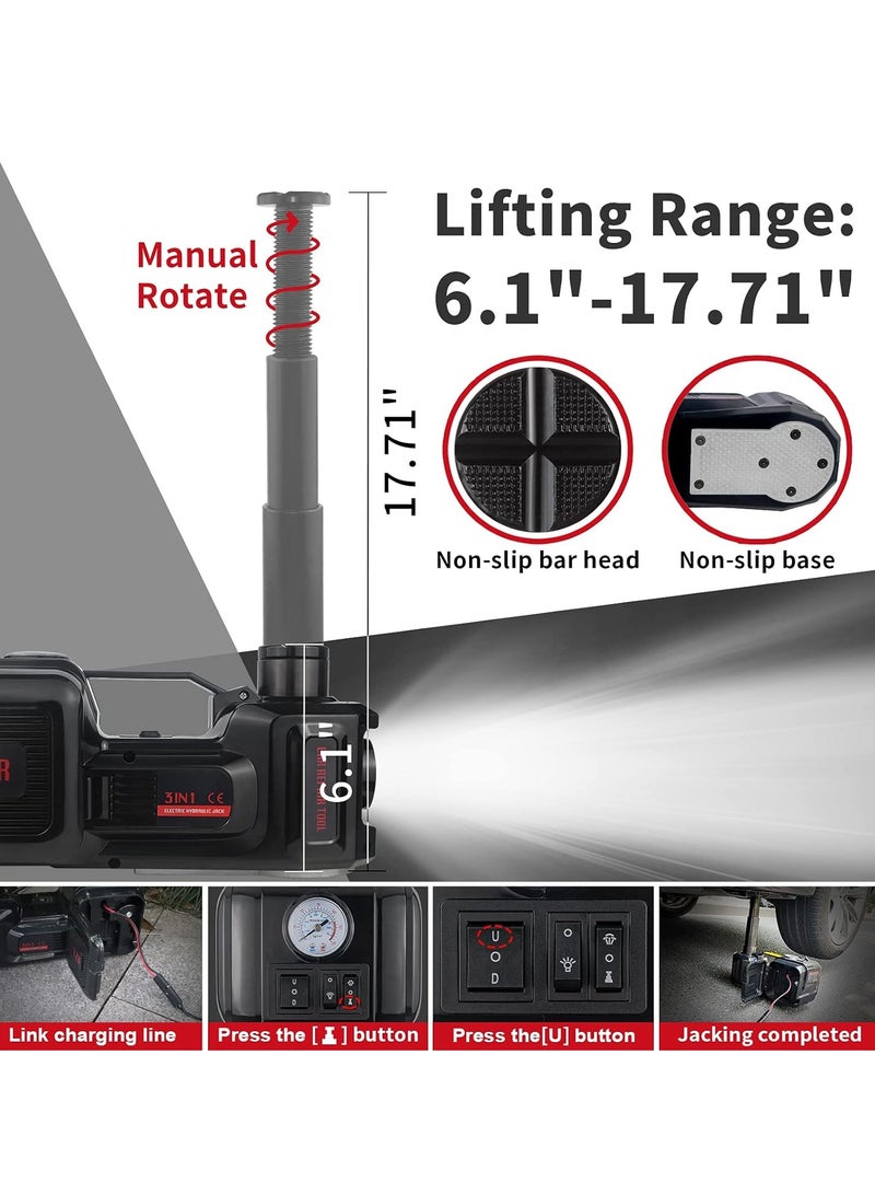غاز طقم رافعة سيارة كهربائية 12 فولت 5 طن (4 في 1) مع مضخة هواء وإضاءة LED + مفتاح صدمات 12 فولت، حقيبة حمل محمولة - Image 4