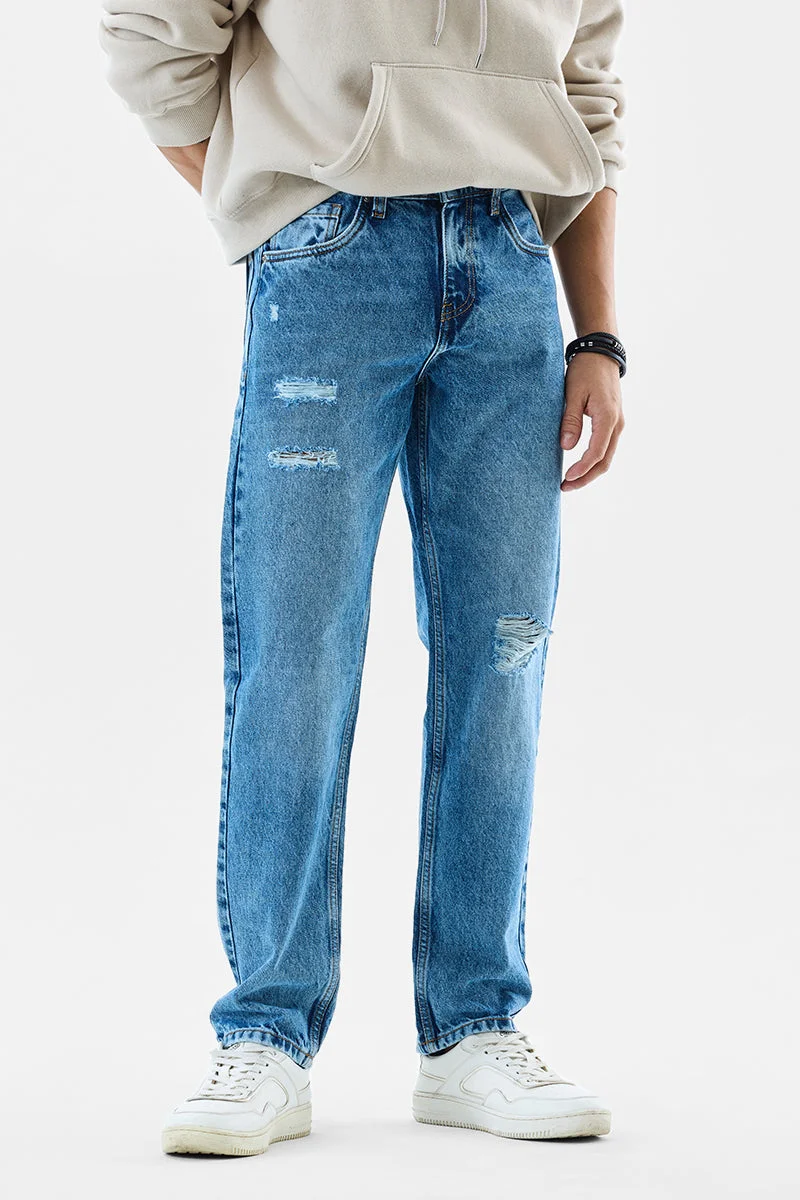 SNITCH Blue Textured Relaxed Streetwear Jeans
