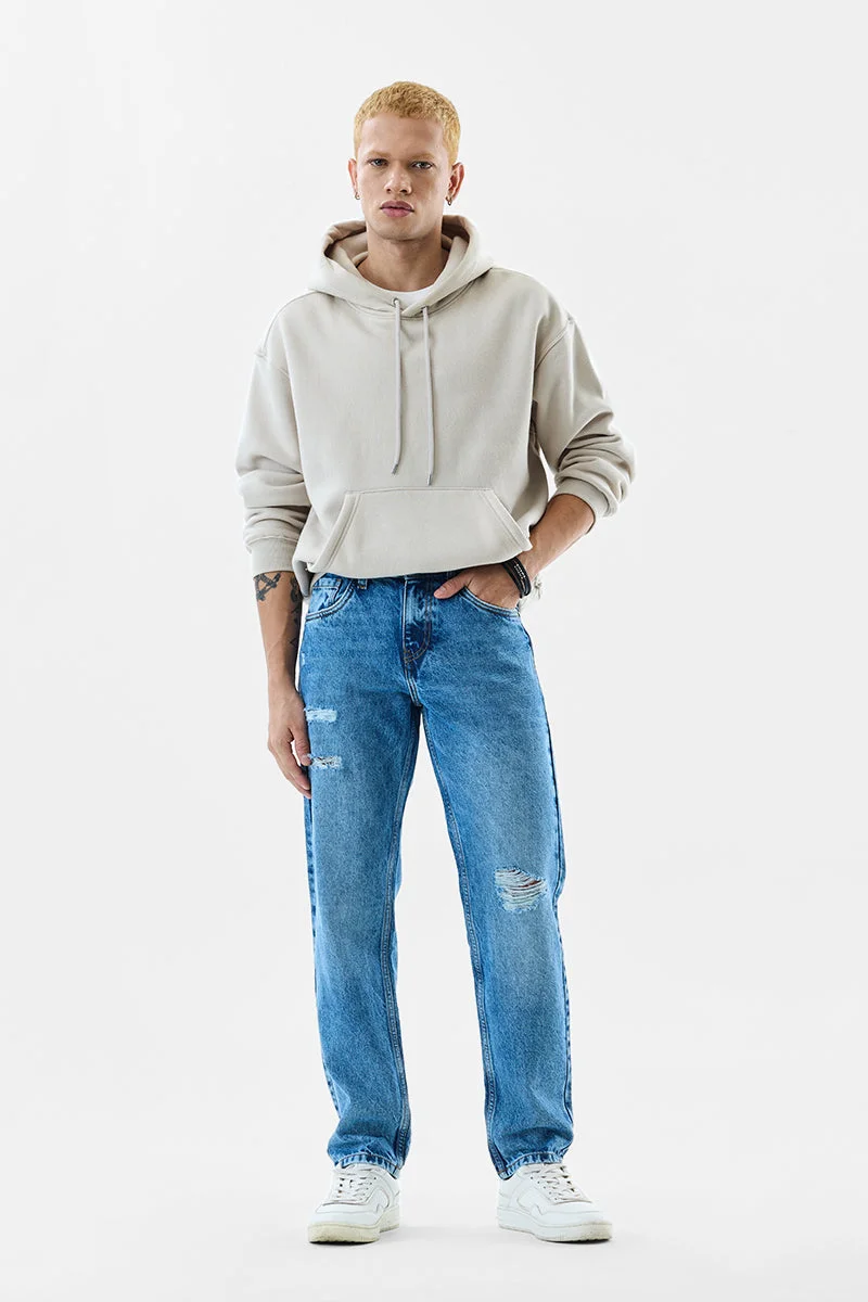 SNITCH Blue Textured Relaxed Streetwear Jeans